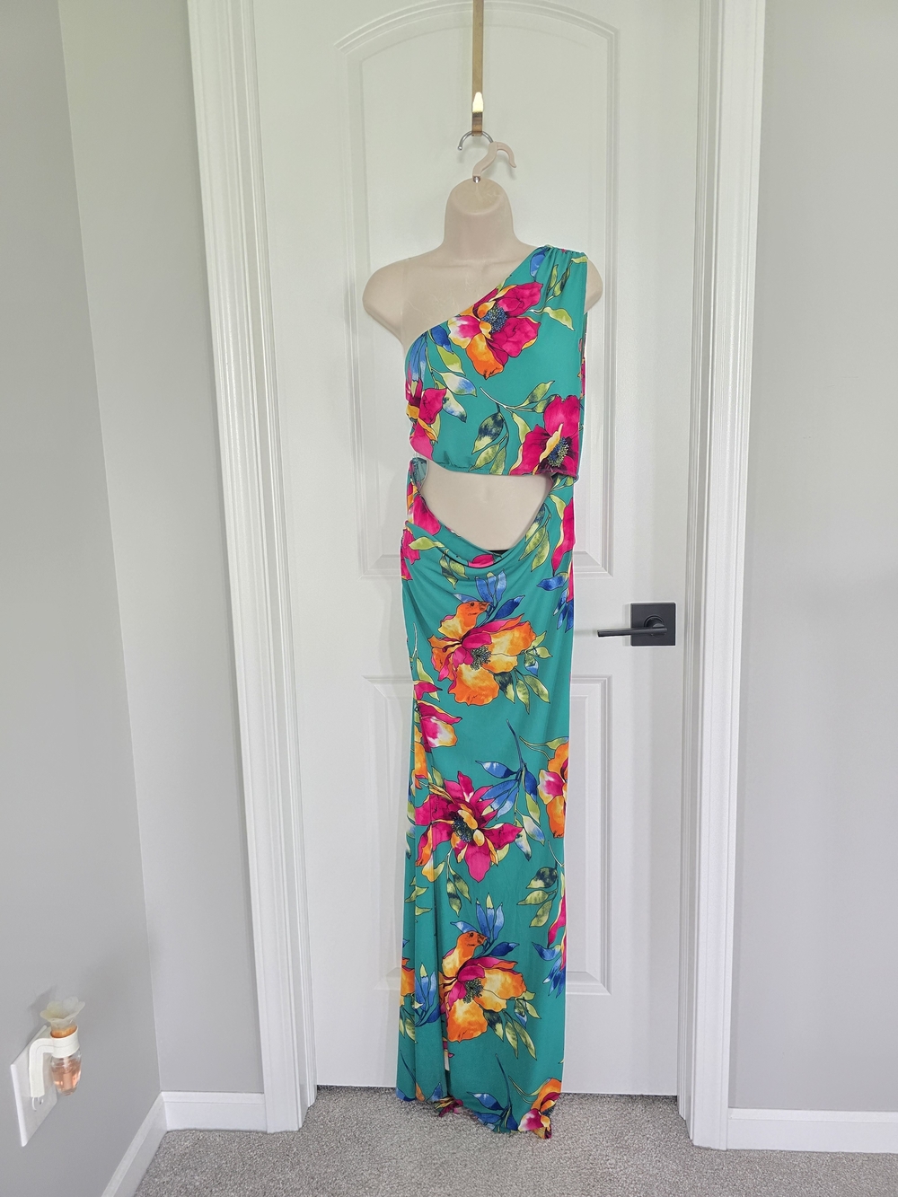 Cameo Teal Multicolor Floral Cutout Dress Sz Large